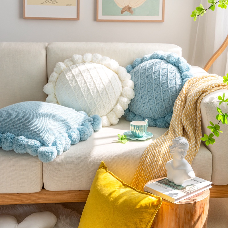 ❤Gối Dệt Kim Hình Tròn Phong Cách Bắc Âu Độc Đáo