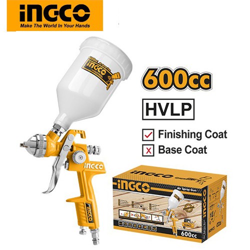Máy phun sơn khí nén INGCO ASG1061 | súng phun sơn Vòi phun tiêu chuẩn 1,4mm, dung tích bình sơn 600cc phun sơn gỗ