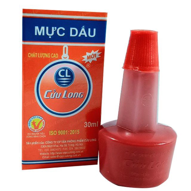 Mực Dấu Cửu Long (30ml)- Mực Bám Chắc Trên Văn Bản Sau Khi Đóng, Không Phai Màu Khi Gặp Nước