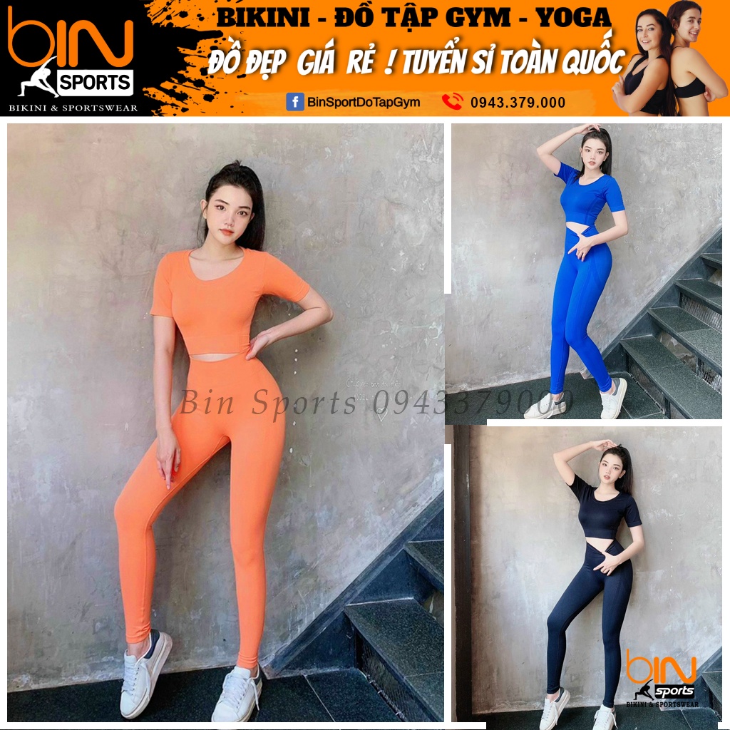 Set đồ tập gym yoga thể thao nữ dệt kim áo crop quần dài cao cấp hàng nhập Bin Sports BD159
