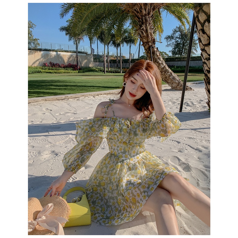 ĐẦM HOA TRỄ VAI HÒA MINZY ĐI BIỂN PHONG CÁCH TIỂU THƯ SANG CHẢNH HÀNG QUẢNG CHÂU CHẤT LIỆU PHOM DÁNG Y HÌNH