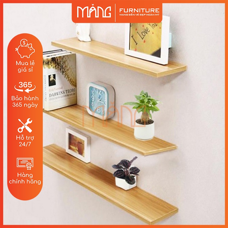 Kệ treo tường gỗ bộ 3 thanh 30 x 15cm trang trí giấu chân mẫu ktt01
