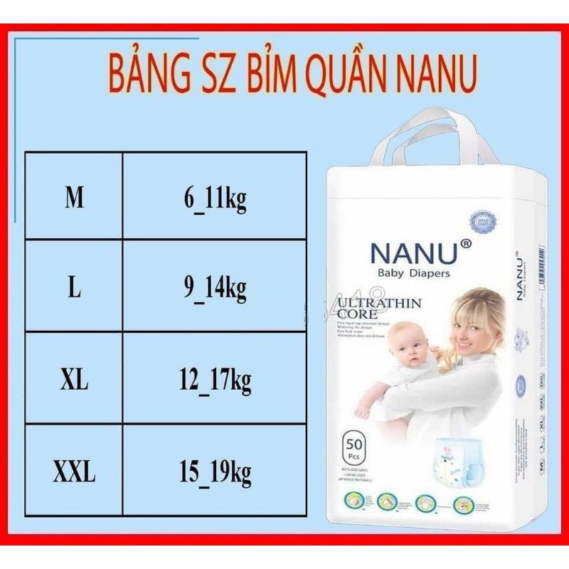 Bỉm Quần NaNu Baby Untrathin Đủ Size M50-L50-XL50-XXL50-XXXL50