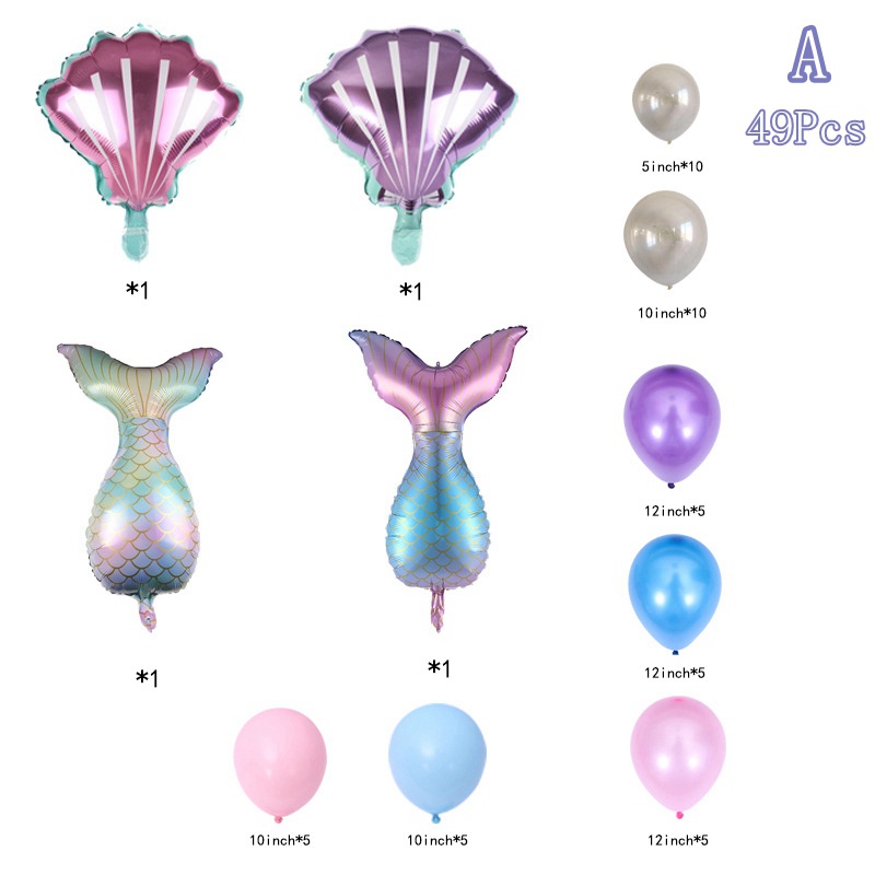 Set 87 Bong Bóng Nàng Tiên Cá Trang Trí Tiệc Sinh Nhật