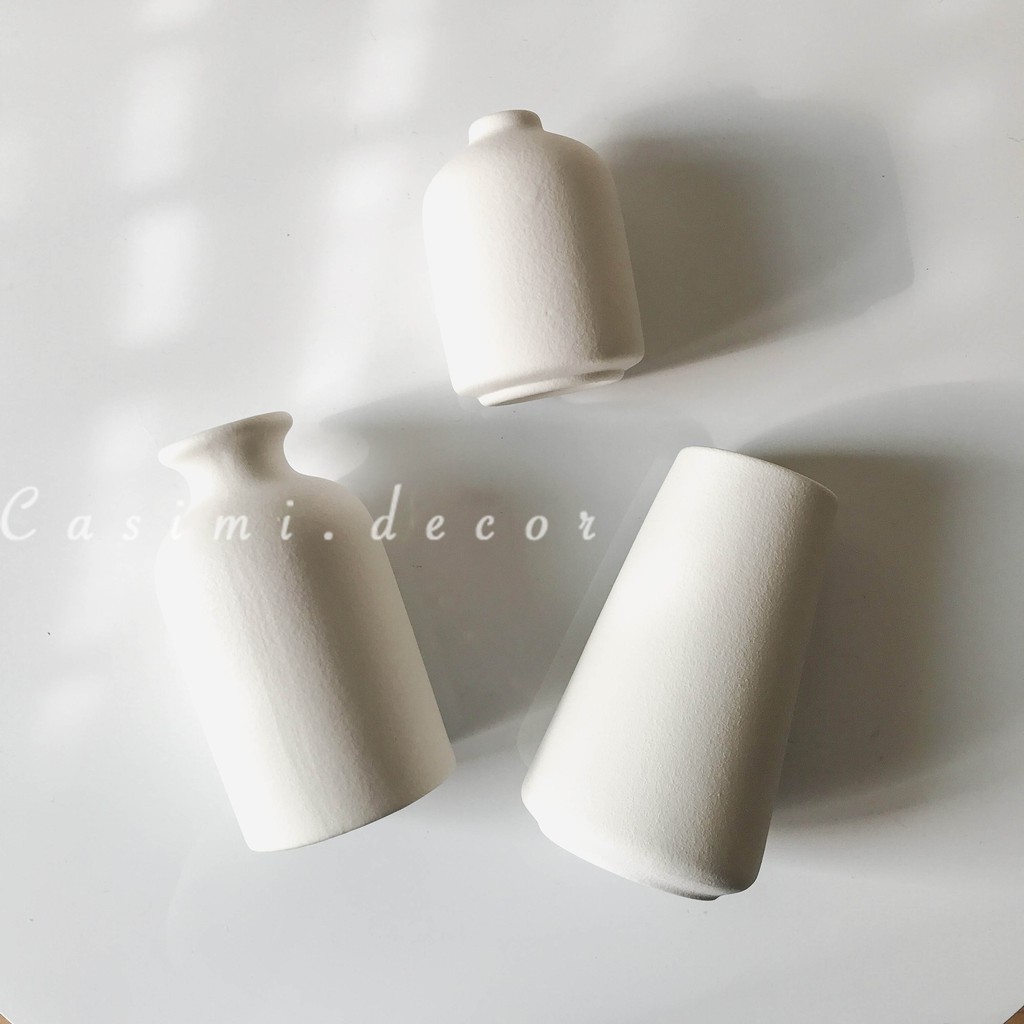 Lọ cắm bông hoa bình hoa gốm sứ màu trắng VINTAGE trang trí bàn trà, bàn học Casimi Decor