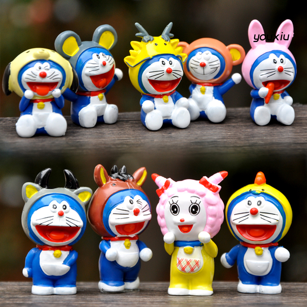 Set 12 Đồ trang trí Đồ Chơi Nhân Vật Hoạt Hình Doraemon Bằng Pvc