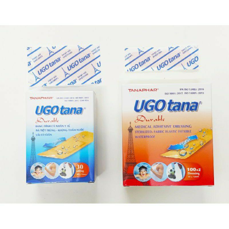 Băng dính cá nhân y tế Ugotana, có giãn, không thấm nước, dễ gỡ bỏ, hộp 102 cái và 30 cái - Soleil shop