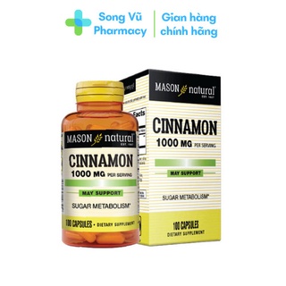 Cinnamon 1000mg Mason Natural - Giảm nguy cơ biến chứng bệnh tiểu đường (Hộp 100 Viên)