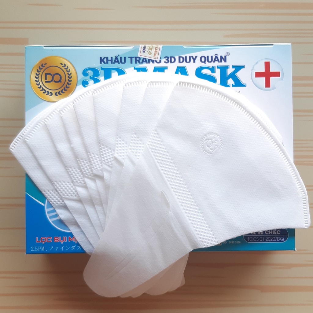 Khẩu Trang 3D Mask Duy Quân Chính Hãng Công Nghệ Nhật Bản Hộp 50 Chiếc Màu Trắng Co Giãn Tốt - KTDQ11