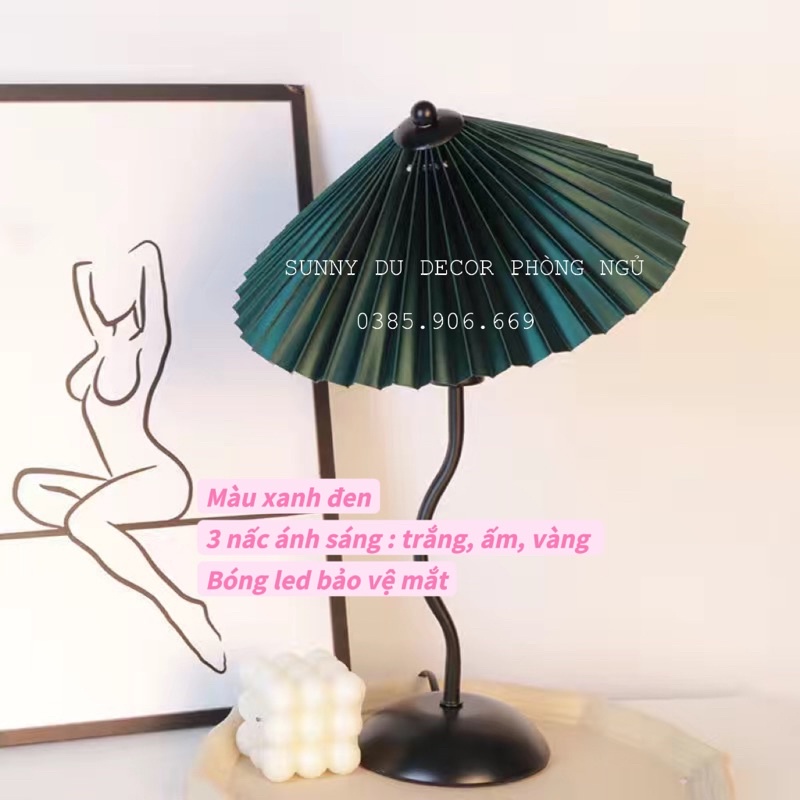 ĐÈN NGỦ ĐỂ BÀN PHONG CÁCH BẮC ÂU, VINTAGE MÀU TRẮNG , XANH, 3 NẤC SÁNG BÓNG LED BẢO VỆ MẮT