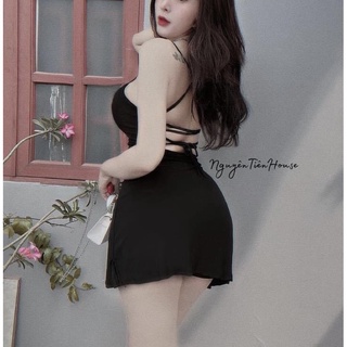 Đầm hở lưng đan dây kèm thêm quần trong. Sét đầm kèm quần hở lưng sexy