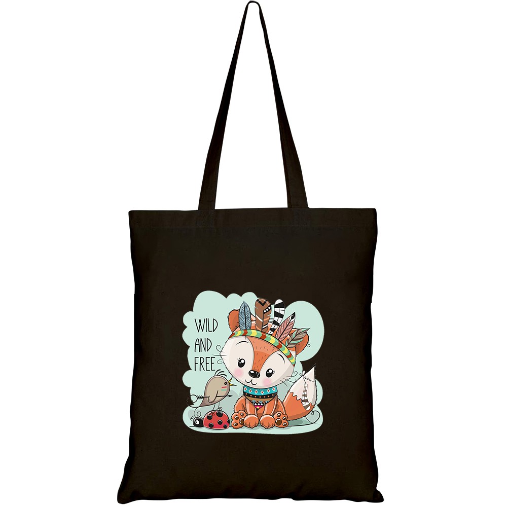 Túi vải tote canvas HTFashion in hình cute cartoon tribal fox bird HT351