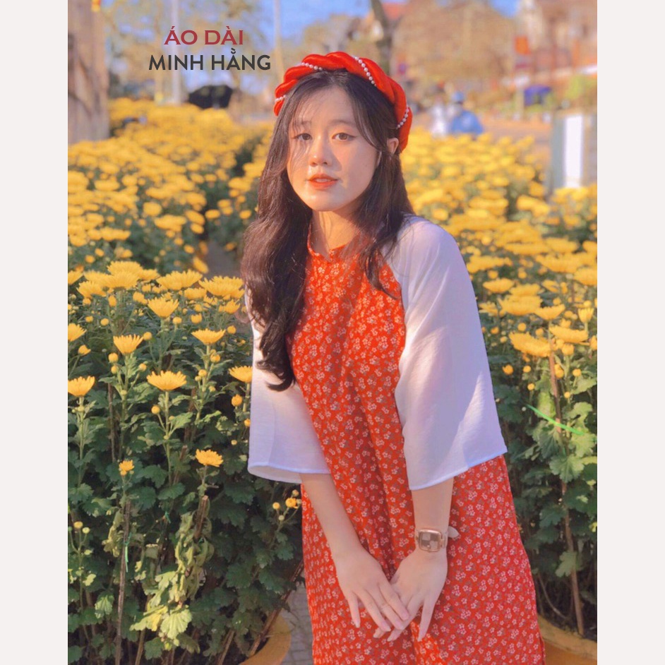Áo dài cách tân nhung tăm hoa nhí 2022_ Áo Dài Minh Hằng