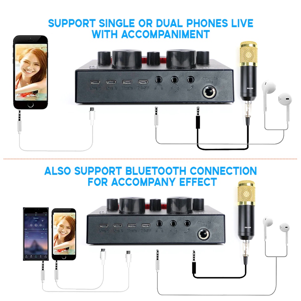 Combo míc hát livestream thu âm karaoke online micro BM900 sound card v8 có bluetooth chỉnh giọng