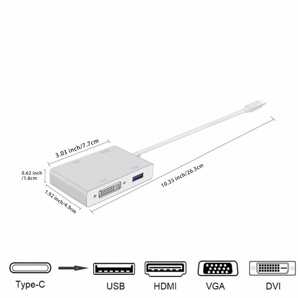 Bộ Chuyển Đổi 4 Trong 1 Loại C Sang Hdmi Usb3.0 Vga 1080p Dvi Cho Android