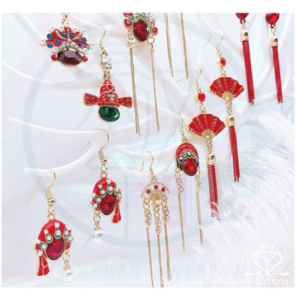 Đôi bông tai/ nhẫn họa tiết hoa kinh kịch Bắc Kinh phong cách cổ đại độc đáo thời trang năm mới