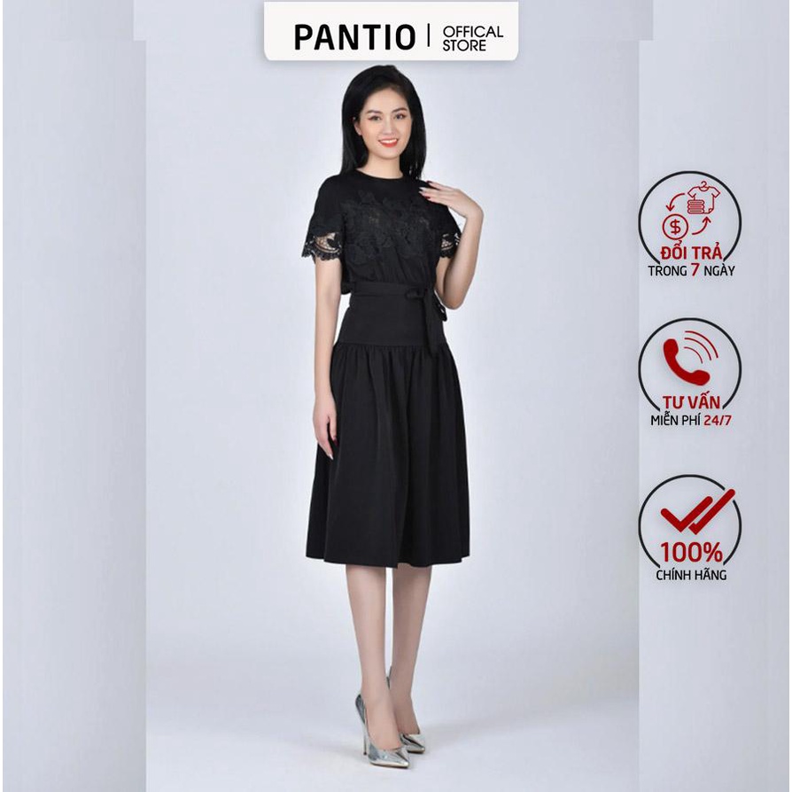 FDC52923 - Đầm công sở phối ren ngắn tay - PANTIO