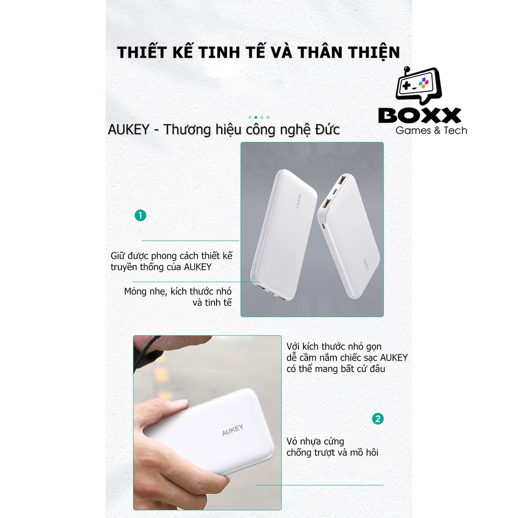 Pin Sạc Dự Phòng 10000mAh Aukey PB-N73S, pin dự phòng Aukey Cổng Sạc Nhanh Type C 18W, 2 Cổng USB-A