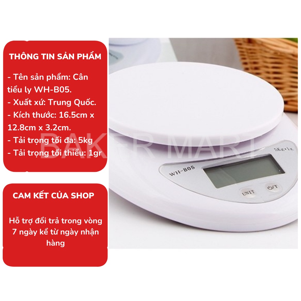 Cân Tiểu Ly nhà Bếp Độ Chính Xác Cao 5kg - Dụng cụ làm bánh BAKER MART