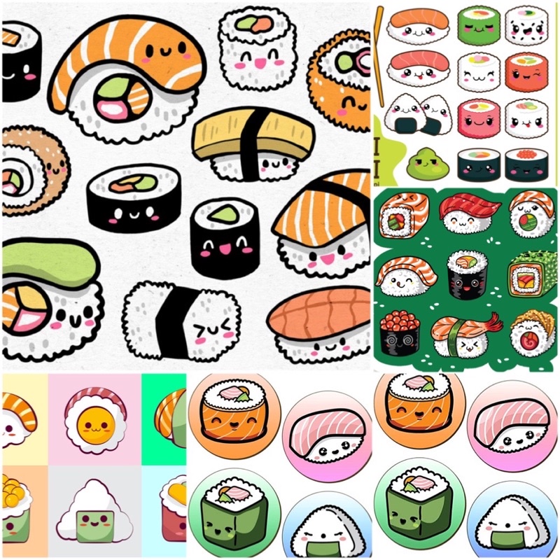 Sticker Foodie’s Friends sushi 30-60 cái ép lụa/Hình dán đồ ăn Foodie’s