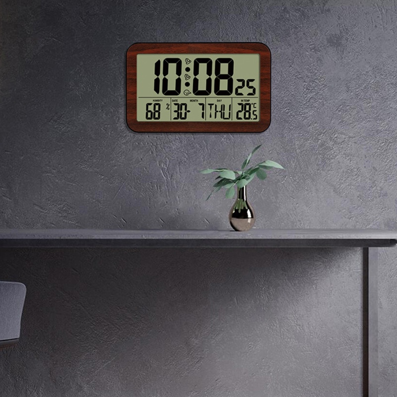 Đồng Hồ Báo Thức Kỹ Thuật Số Gắn Tường Hiển Thị Nhiệt Độ Và Độ Ẩm Ngày Tuần