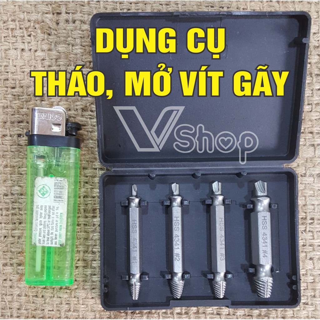 Dụng cụ tháo, mở ốc vít gãy. Hộp 4 cái