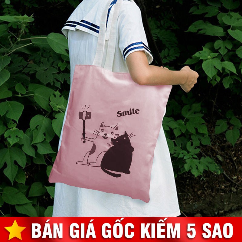 Túi Vải Tote Đôi Bạn Mèo Siêu Xinh P1545