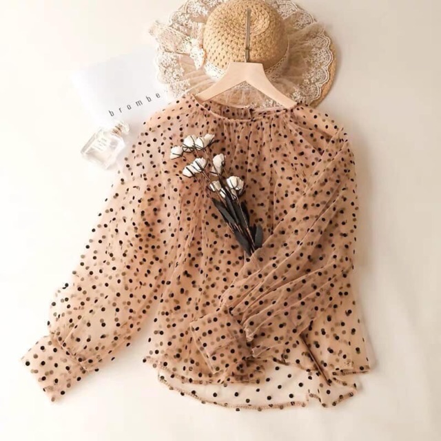 ÁO SƠ MI VOAN LƯỚI CHẤM BI XINH DÃ MAN MIX VẠN ĐỒ
