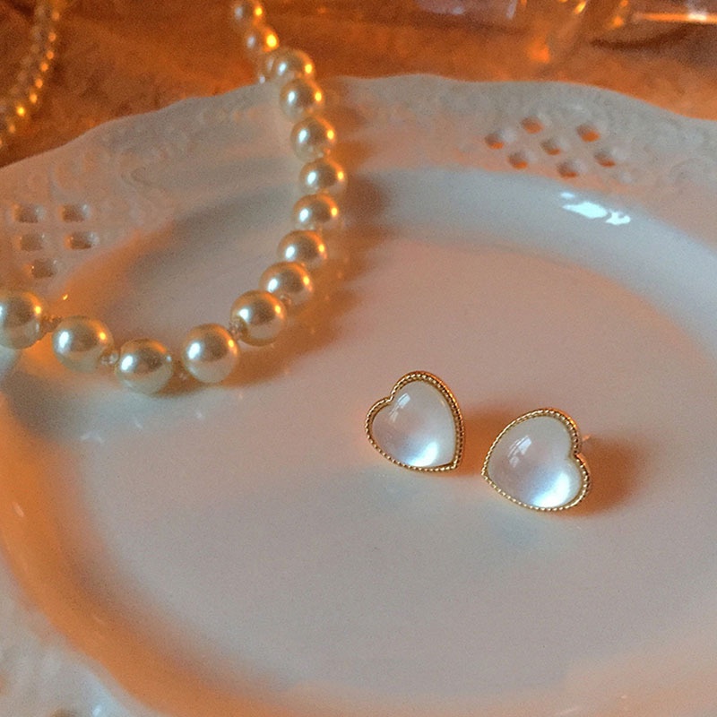 IF ME Bông Tai Hình Trái Tim Đính Đá Opal Đơn Giản Cho Nữ