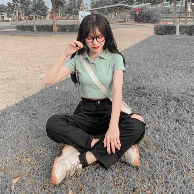 Áo croptop Polo dáng ôm trơn thời trang ulzzang. Áo thun cổ bẻ thun BORIP loại tốt dày dặn, co giãn, thấm hút dễ mic đồ.