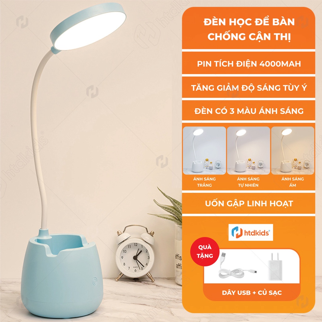 💥 Đèn học để bàn chống cận thị bảo vệ đôi mắt khỏe mạnh - Tích hợp pin sạc, giá đỡ điện thoại, ống đựng đồ dùng học tập