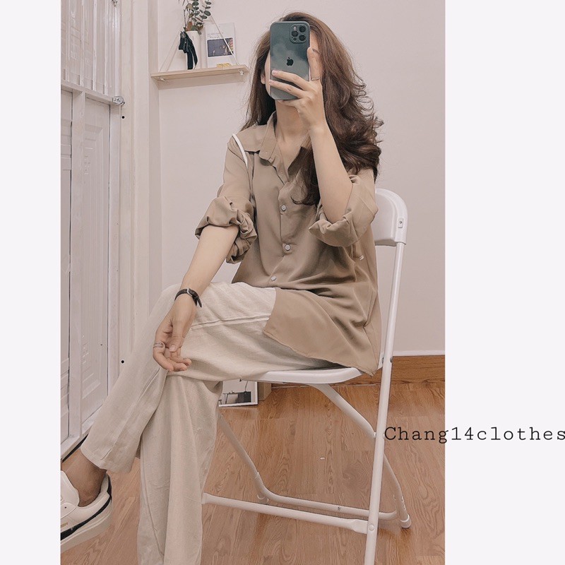 áo sơ mi dáng dài 1 màu