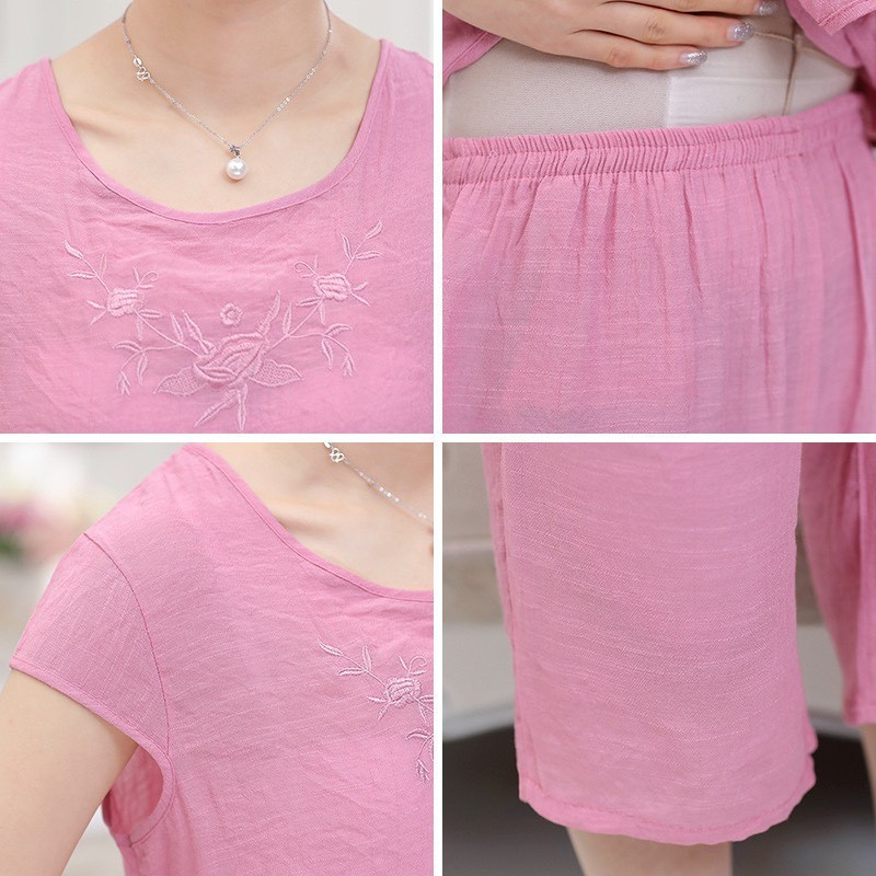 Bộ quần áo đũi cao cấp thêu thoáng mát - Đồ bộ mặc nhà trung niên - Vincent shop