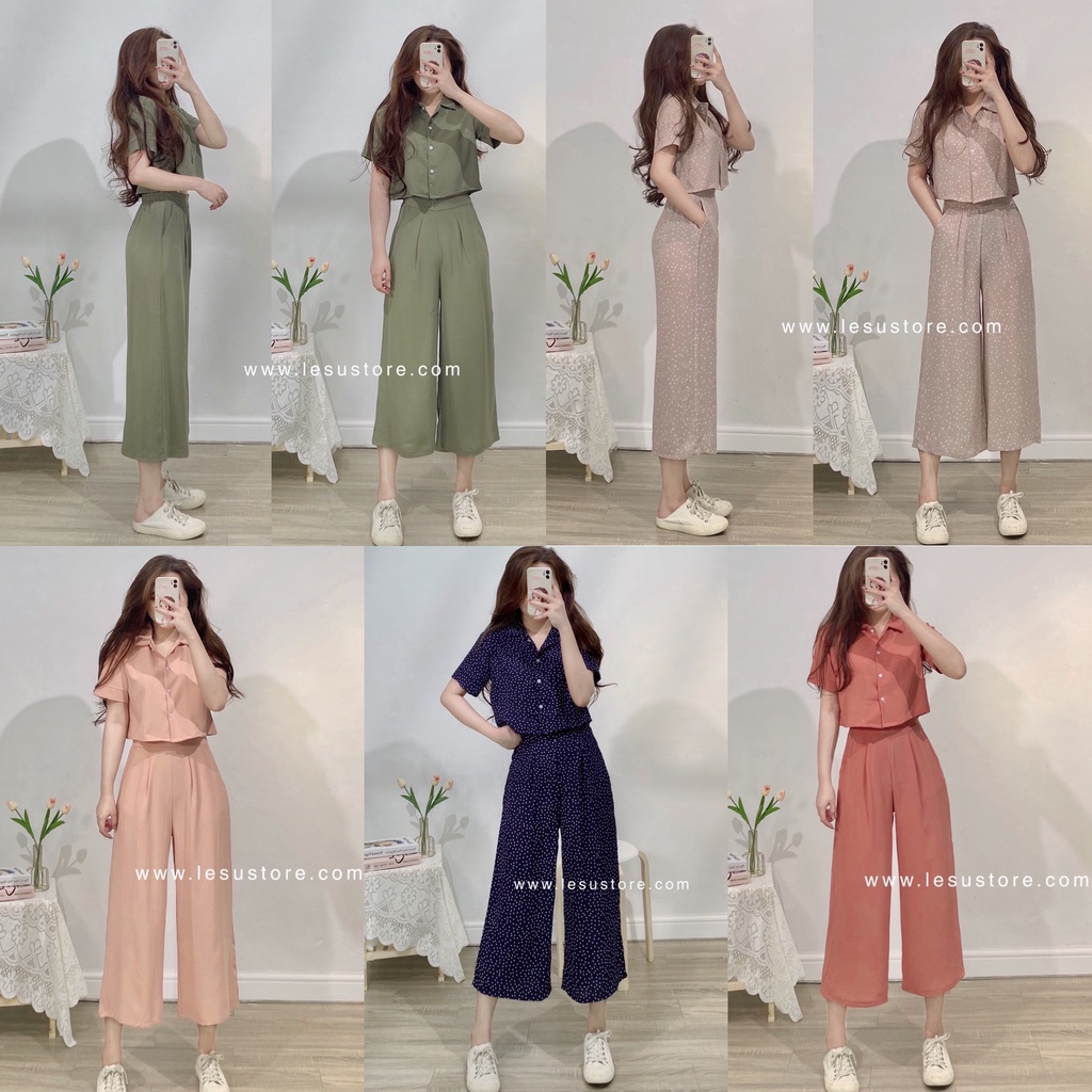 ẢNH TỰ CHỤP Set bộ tay ngắn phối quần ống suông dáng lửng