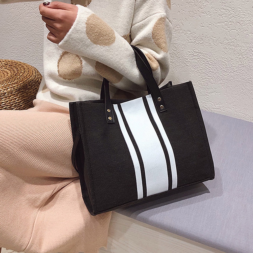 Túi xách canvas cỡ lớn họa tiết sọc thời trang tiện dụng cho nữ