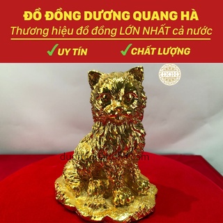 Tượng đồng mèo mạ vàng đồ đồng phong thủy trong bộ 12 con giáp chất liệu đồng vàng kích thước 14*11cm