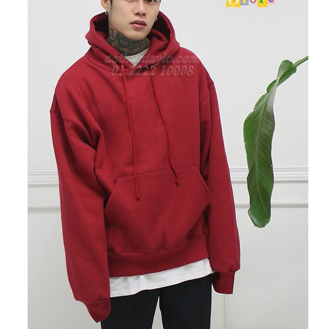 Áo Khoác Hoodie Trơn Ulzzang Unisex Màu Đỏ Đô Chất Nỉ Bông Cao Cấp Dáng Rộng Nam Nữ - MM