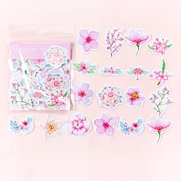 Bộ 45 miếng dán Mr.paper hình bông hoa màu sắc trẻ trung tươi tắn trang trí album/sổ tay/sổ nhật ký