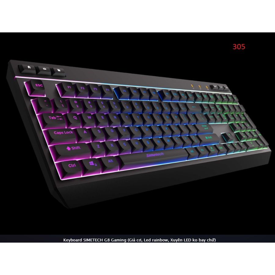 Bàn Phím Giả Cơ Chuyên Game SIMETECH G8 Gaming ( Led Rainbow, Xuyên LED không bay chữ )