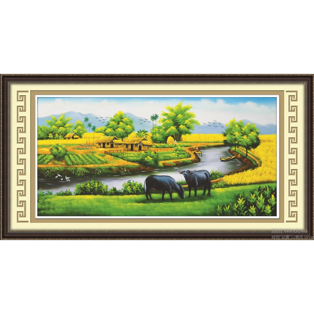 Tranh đính đá phong cảnh đẹp Làng Quê - Con Trâu 88556 (112x60cm) [KHO SỈ]  Tranh chất lượng cao | Shopee Việt Nam