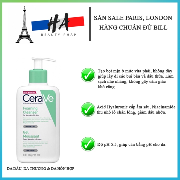Sữa Rửa Mặt Cerave Da Dầu Da Khô & Da Hỗn Hợp Đủ Bill, Size (Hỏa Tốc 1h, Miễn Phí Vận Chuyển) | BigBuy360 - bigbuy360.vn