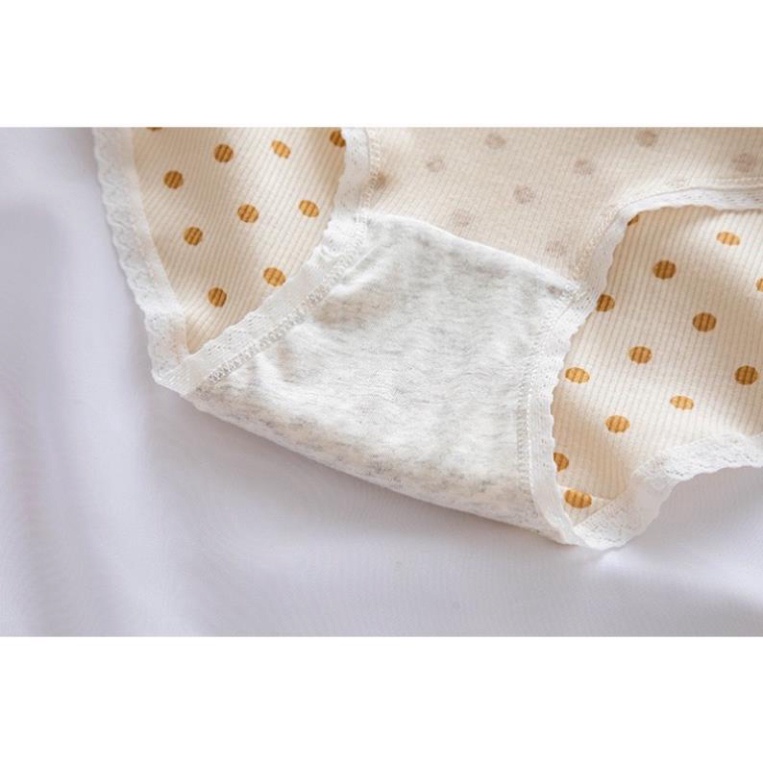 Quần Lót Nữ -  Quần Lót Cotton Trà Sữa Chấm Bi Ngang Eo Mềm Mại Co Dãn Thoáng Khí