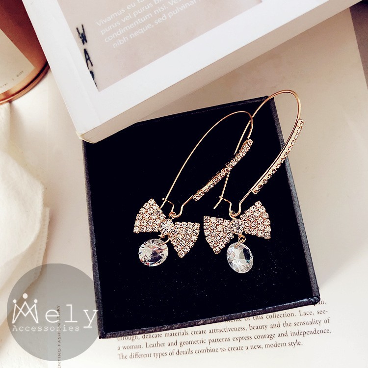 Bông tai nơ thép y tế không gỉ đính đá cao cấp - Mely VV32