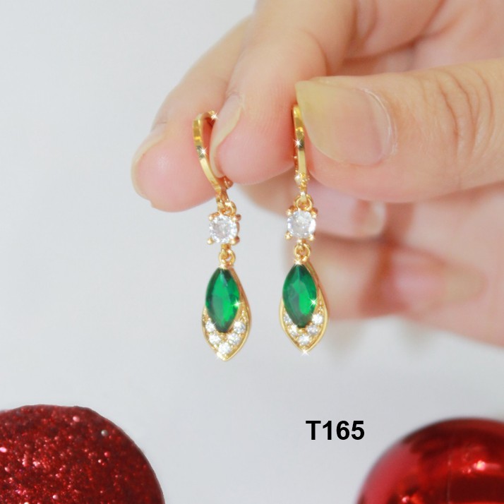 Bông Tai Nữ Dáng Dài Đá Xanh Ngọc T165 Bạc 925 Mạ Vàng Namoo Jewelry