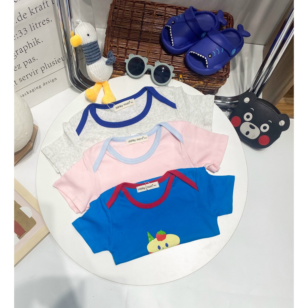 Bộ Cộc Tay COTTON HÀN MINKY MOM Chạy Viền In Hình Ngộ Nghĩnh Cho Bé TN-IN112