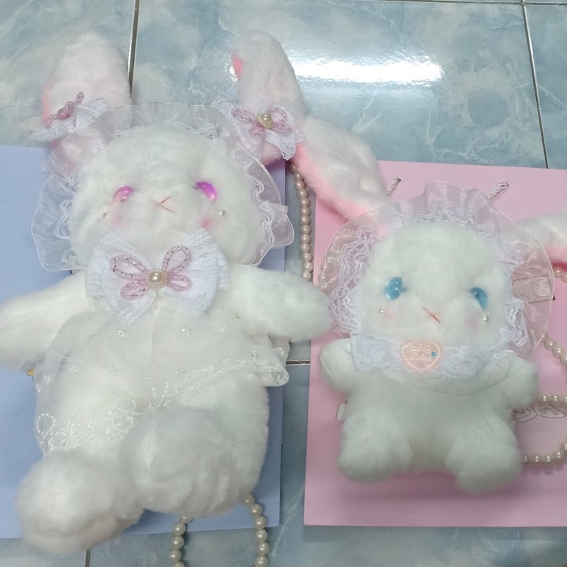YASAS0107-Túi xách lolita thỏ bông gắn nơ dây hạt