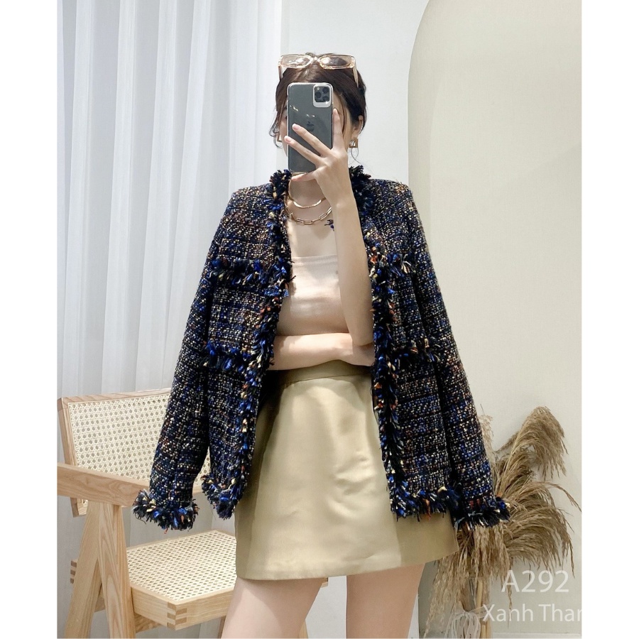 Áo Dạ Tweed Áo Khoác Dạ Hoạ Tiết Ziczac Vải Dạ Cao Cấp Sang Chảnh Phong Cách Hàn Quốc - Hàng Thiết Kế De Mila AD73