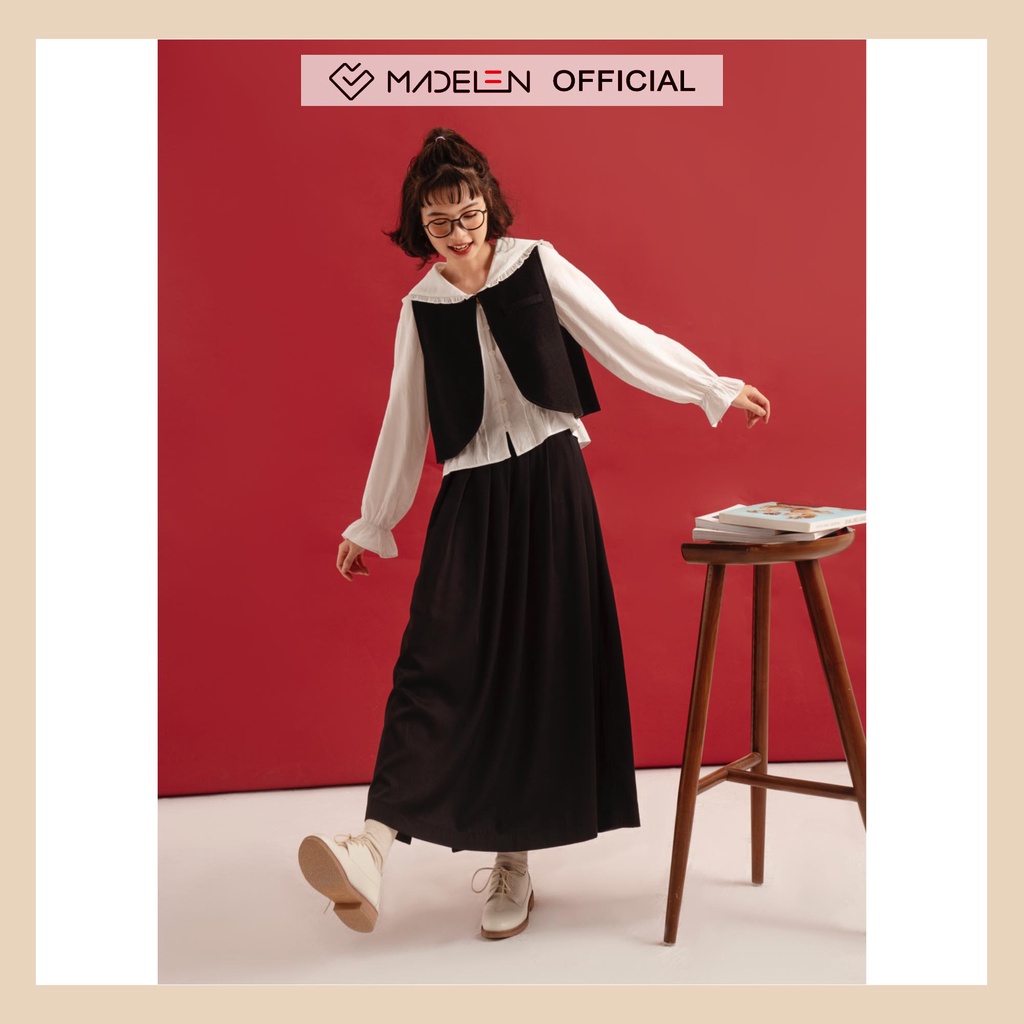 Chân váy midi nữ xếp ly dáng dài MADELEN