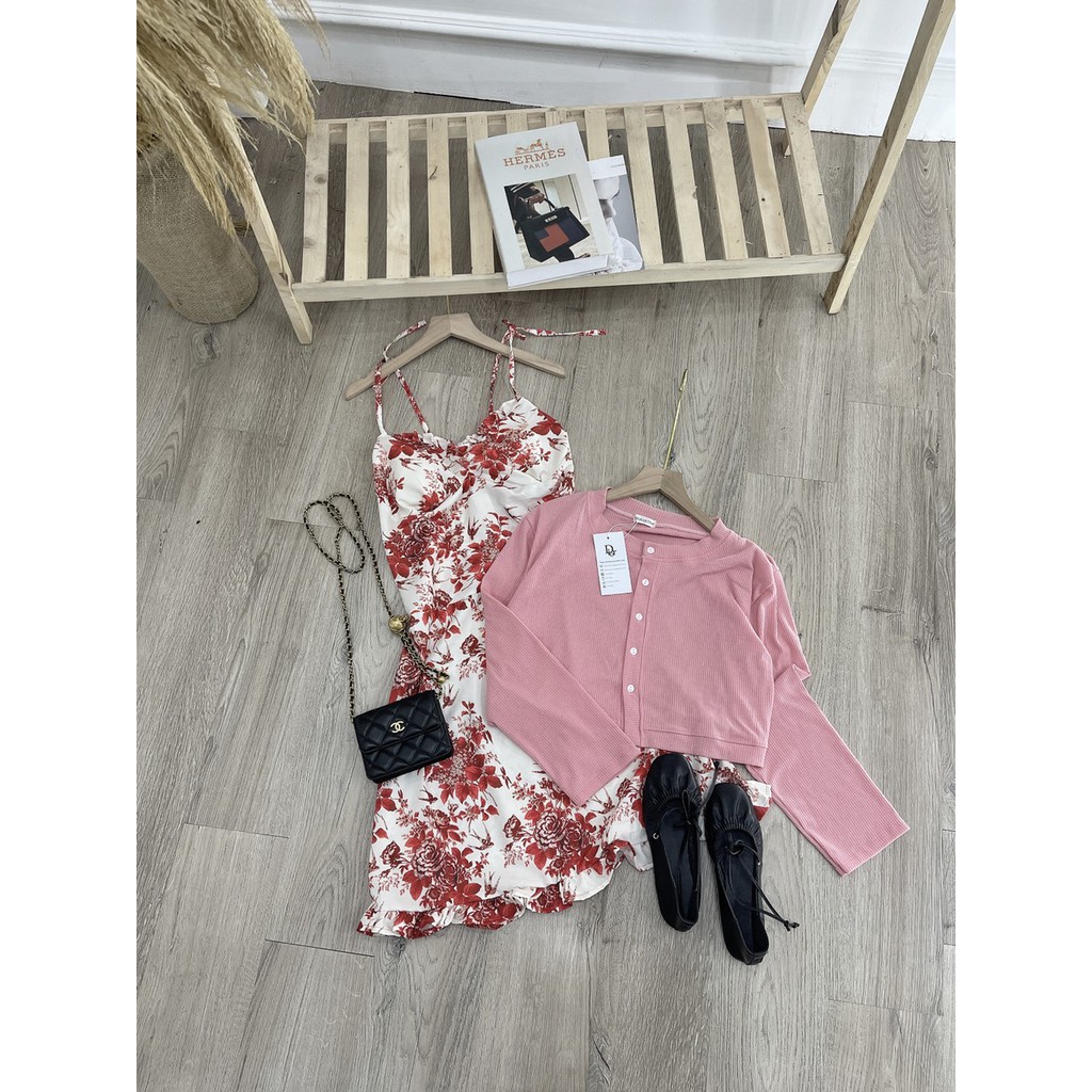 ❤❤ Siêu phẩm sét váy  dây hoa nhí đỏ cúp ngực , Mix khoác tăm