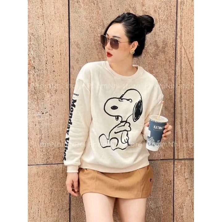 Áo nỉ bông nữ from rộng dài tay Snoopy kute mềm mịn siêu ấm